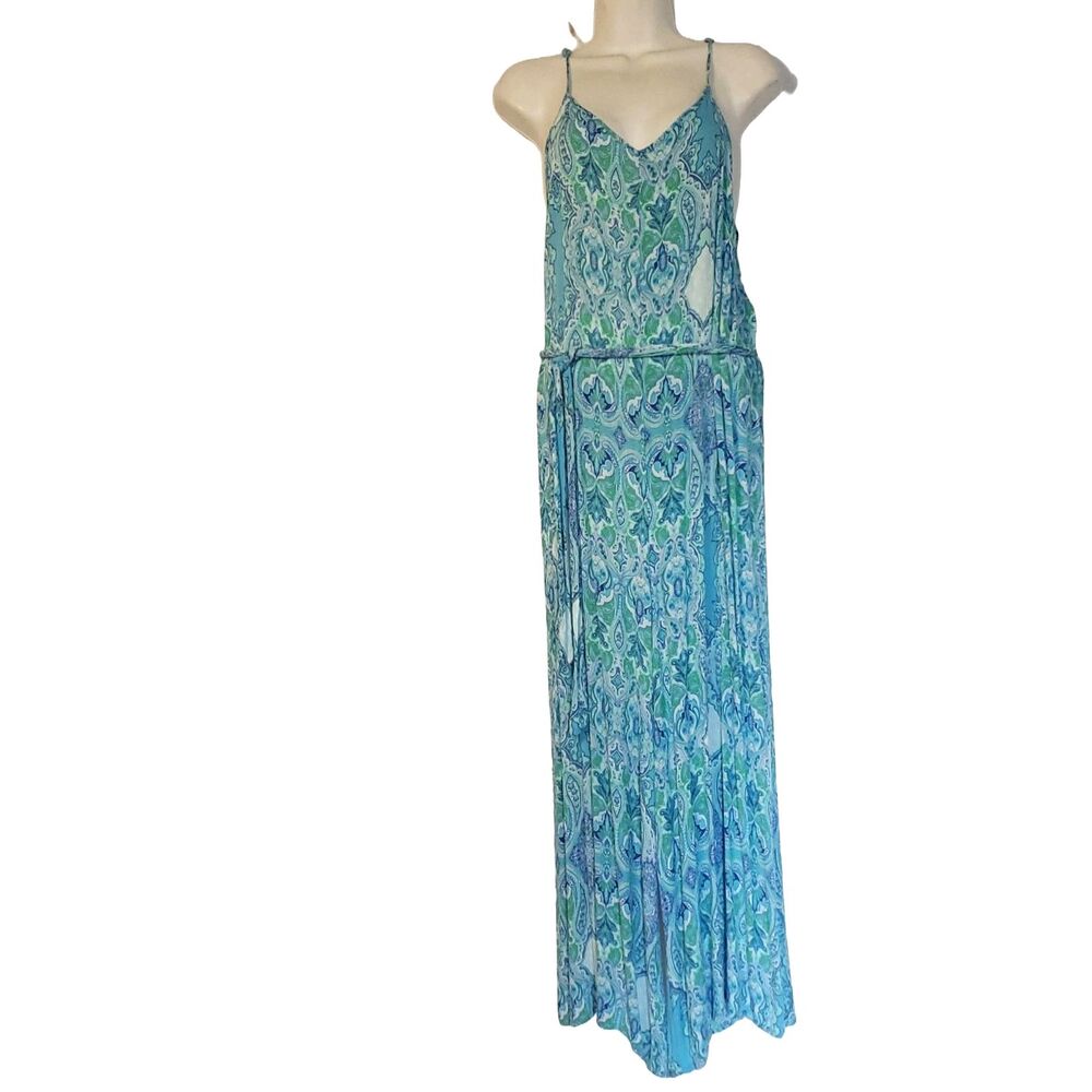 Primark Cares turquoise & green paisley sleeveless cropped leg jumpsuit Size 8